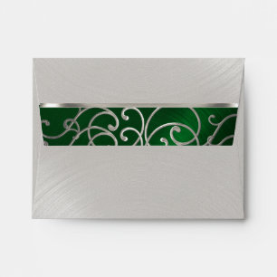 Quinceanera Emerald Green Silver Filigree Swirls Envelopes