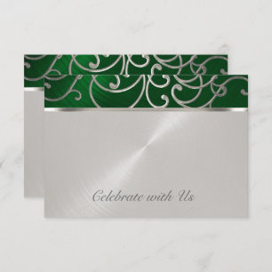 Quinceanera Emerald Green Silver Filigree Swirls Invitation