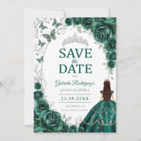 Quinceanera Emerald Green Silver Floral