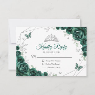 Quinceanera Émeraude Vert Argent Floral Réponse