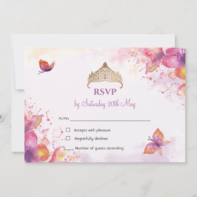 Quinceañera en aquarelle papillons carte RSVP (Devant)