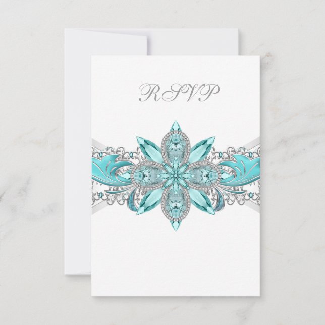 Quinceanera en argent bleu turquoise RSVP (Devant)