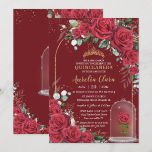 Quinceañera Enchanted Red Rose Floral Princess Invitation