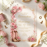 Quinceañera estilo vaquero elegante rosa y dorado