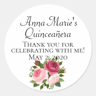 Quinceañera étiquettes avec rose personnalisé