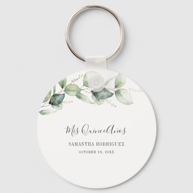 Quinceanera Eucalyptus 15th Birthday Keepsake Keychain (Front)