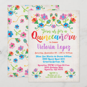 Quinceañera Fiesta Birthday Party with embroidery Invitation