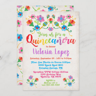 Quinceañera Fiesta Birthday Party with embroidery Invitation