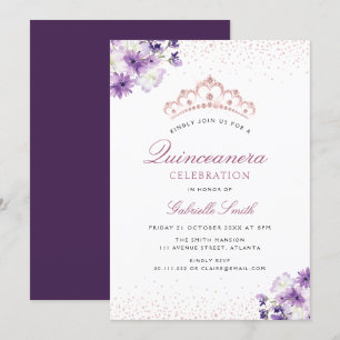 Quinceanera fleurie violette invitation