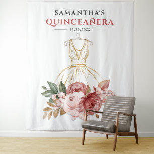 Quinceanera Floral 15th Birthday Back Drop Tapestry