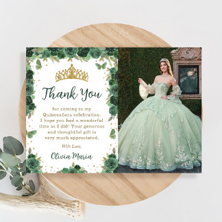 Quinceañera Floral Butterflie Photo Thank You Card
