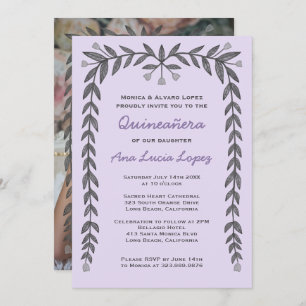 Quinceañera Floral Frame Custom Photo Invitation