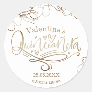 Quinceañera floral gold 15th birthday classic round sticker