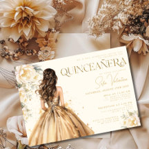 Quinceañera Floral Gold Dress Champagne Gown