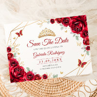 Quinceanera Floral Red Roses Gold