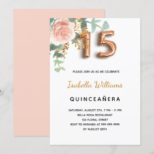Quinceanera floral rose gold eucalyptus elegant  invitation