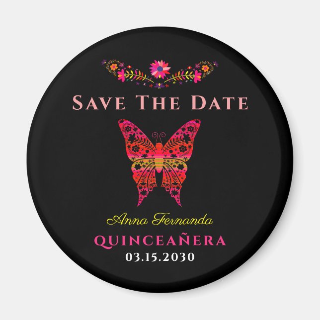 Quinceañera Florale Mexicaine Sauvez Le Magnet De  (Devant)