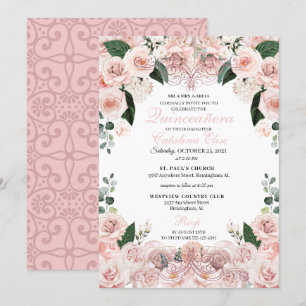 Quinceanera florale rose pâle Invitation d'anniver