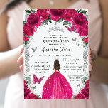 Quinceañera Fuchsia Pink Floral Vintage Silver Invitation<br><div class="desc">Personalize this lovely quinceañera invitation with own wording easily and quickly,  simply press the customize it button to further re-arrange and format the style and placement of the text.  Matching items available in store!  (c) The Happy Cat Studio</div>