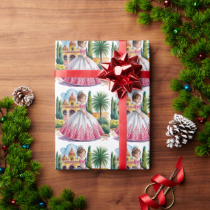 Quinceañera Girl in Pink and White Gown Wrapping Paper