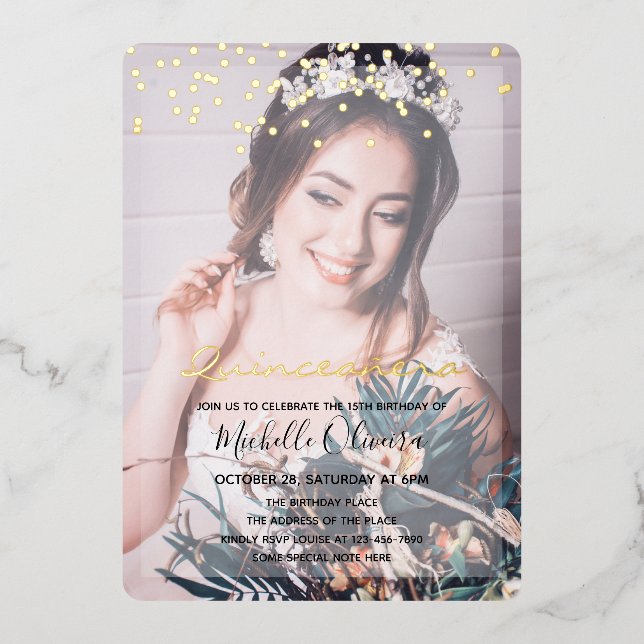 Quinceañera Girl Two Photos Foil Invitation (Recto)