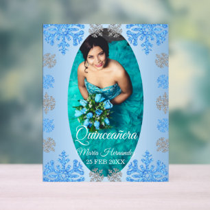 Quinceañera Glace Bleu Argent Flocon de Neige