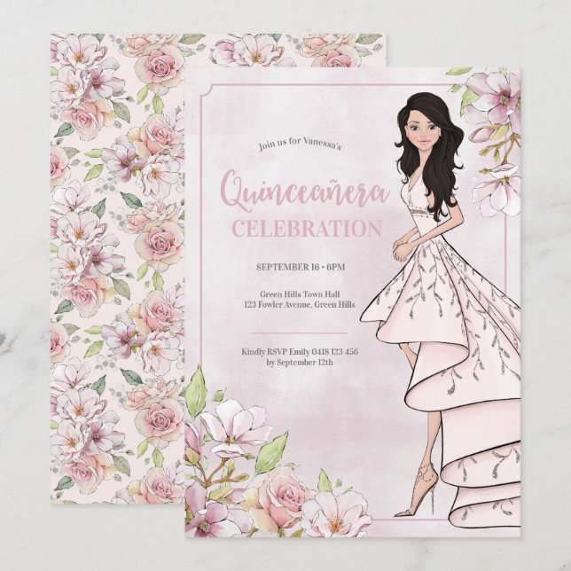 Quinceañera Glamour Girl 15th Birthday Invitation (Front/Back)