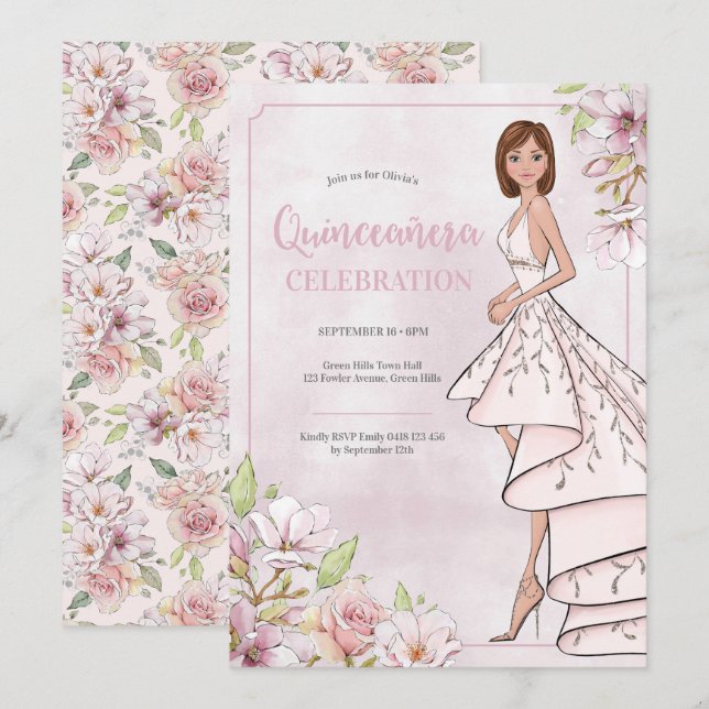 Quinceañera Glamour Girl Birthday Invitation (Front/Back)