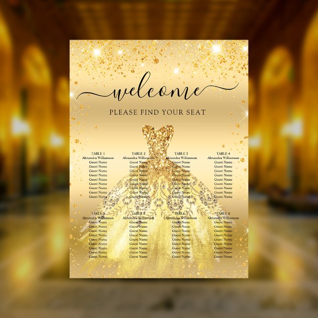 Quinceanera gold dress flowers seating chart (Creator Uploaded)