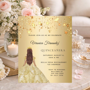 Quinceanera gold dress stars invitation