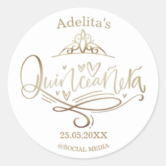 Quinceañera gold effect 15th birthday classic round sticker