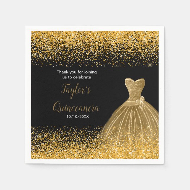 Quinceanera Gold Faux Glitter Napkin (Front)