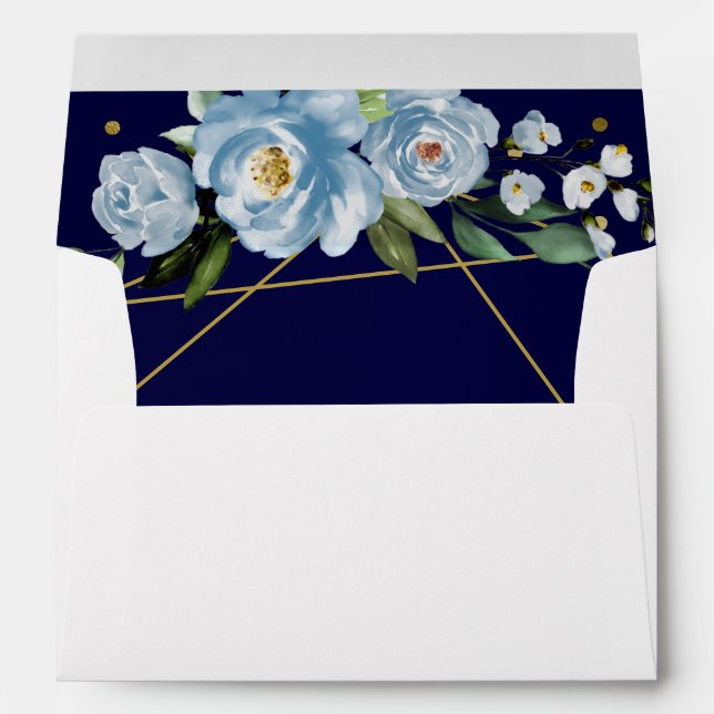 Quinceanera Gold Foil Dark Blue Floral Envelope (Back (Bottom))