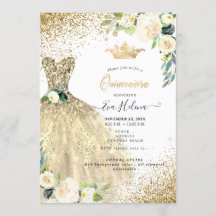 Quinceañera, Gold Glitters Gown Cream Roses
