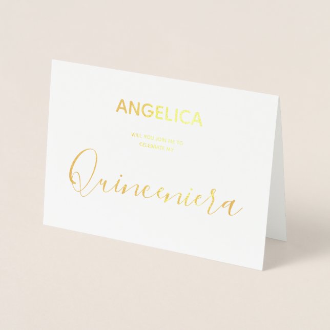 Quinceañera  Gold Personalised Invitation (Front)