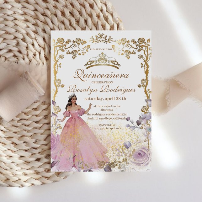 Quinceanera - Gold Pink White  Invitation (Creator Uploaded)