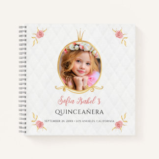 Quinceañera Gold Princess Floral Guest Book