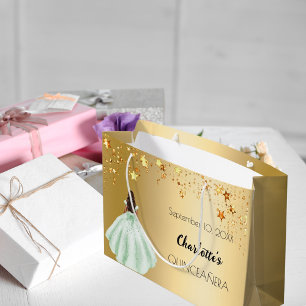 Quinceanera gold stars green dress large gift bag