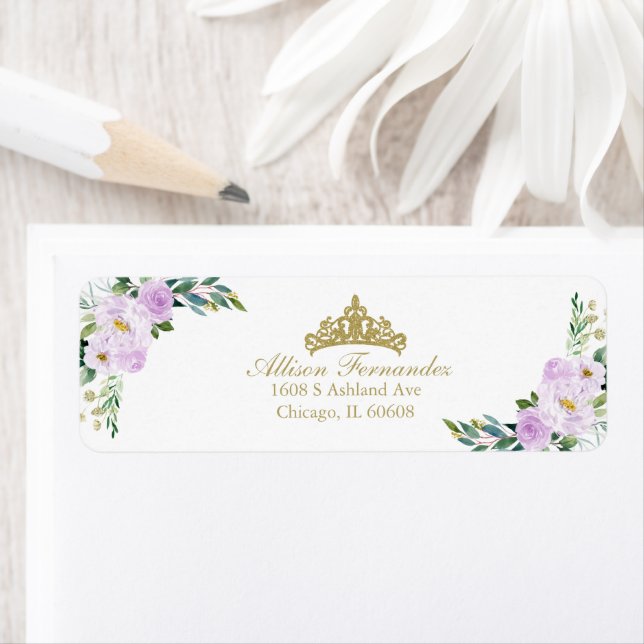 Quinceanera Gold Tiara Purple Lilac Floral (En situation)