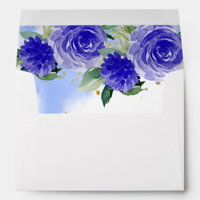 Quinceanera Gold Tiara Royal Blue Floral  Envelope (Back (Bottom))