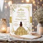 Quinceanera Gold & White Floral Birthday Crown Invitation<br><div class="desc">Quinceanera Gold & White Floral Birthday Crown Invitation
Mis Quince Anos,  15th Birthday, </div>