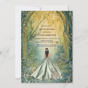 Quinceanera Gown Enchanted Forest Portal Invitation