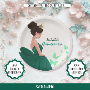 Quinceañera Green Elegant Princess Paper Plate