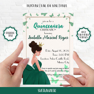 Quinceañera Green Elegant Princesse Invitation