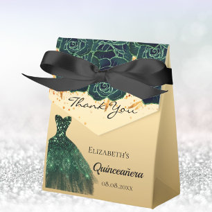 Quinceanera green gold florals dress thank you favor box