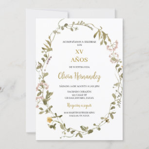 Quinceañera greenery frame invitation