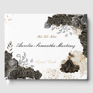 Quinceañera Guest Book Black and Gold