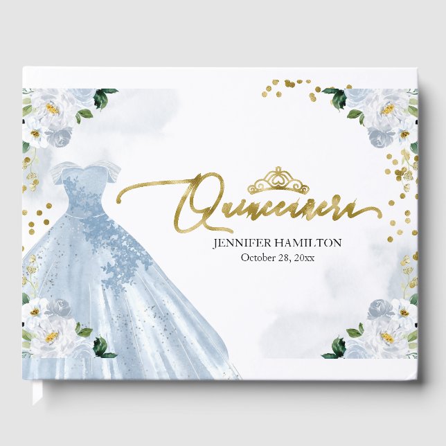 Quinceanera Guest Book Blue Dress Floral (Front)