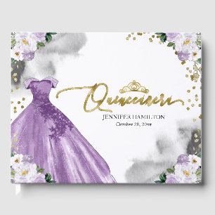 Quinceanera Guest Book Purple Dress Floral