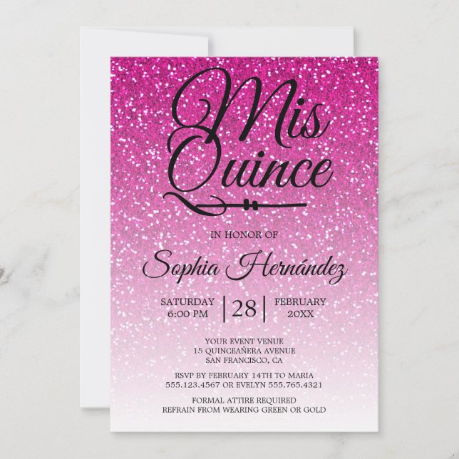 Quinceañera Hot Pink Glitter 15th Birthday  Invitation (Front)